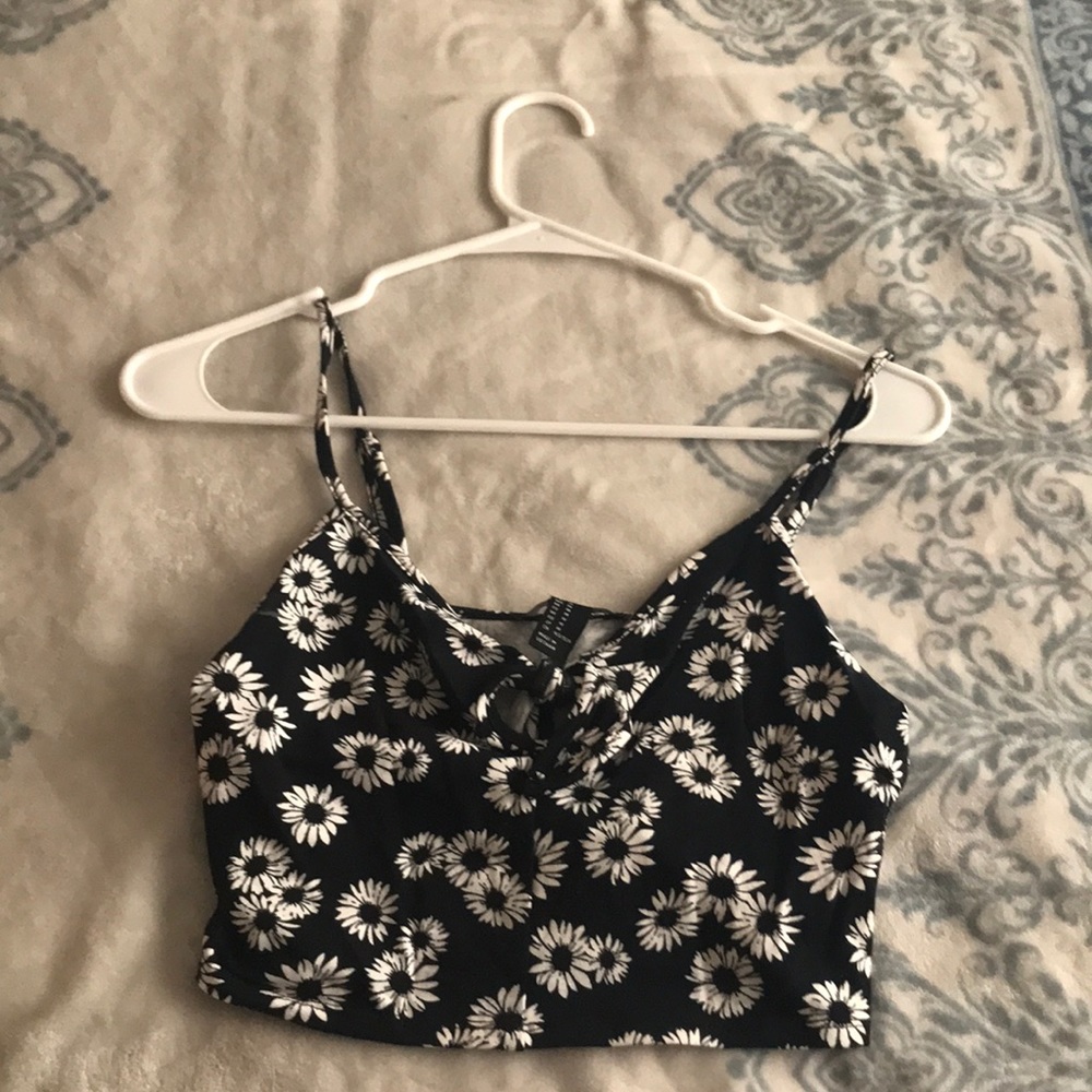 Tie front flower crop top